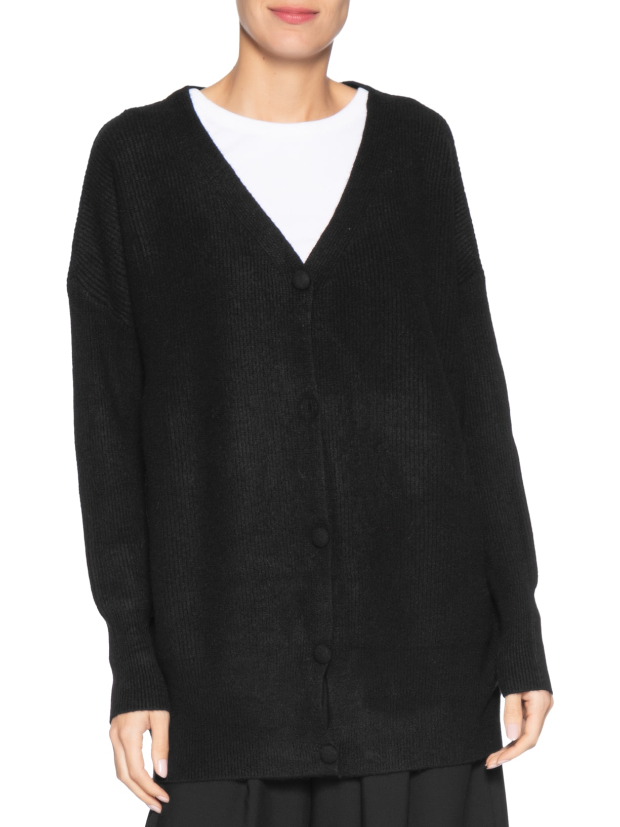 Cardigã Feminino Tricot Oversized Texturizado Preto Basiq