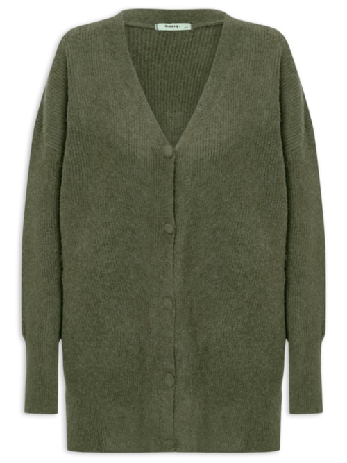 Cardigã Feminino Tricot Oversized Texturizado - Verde