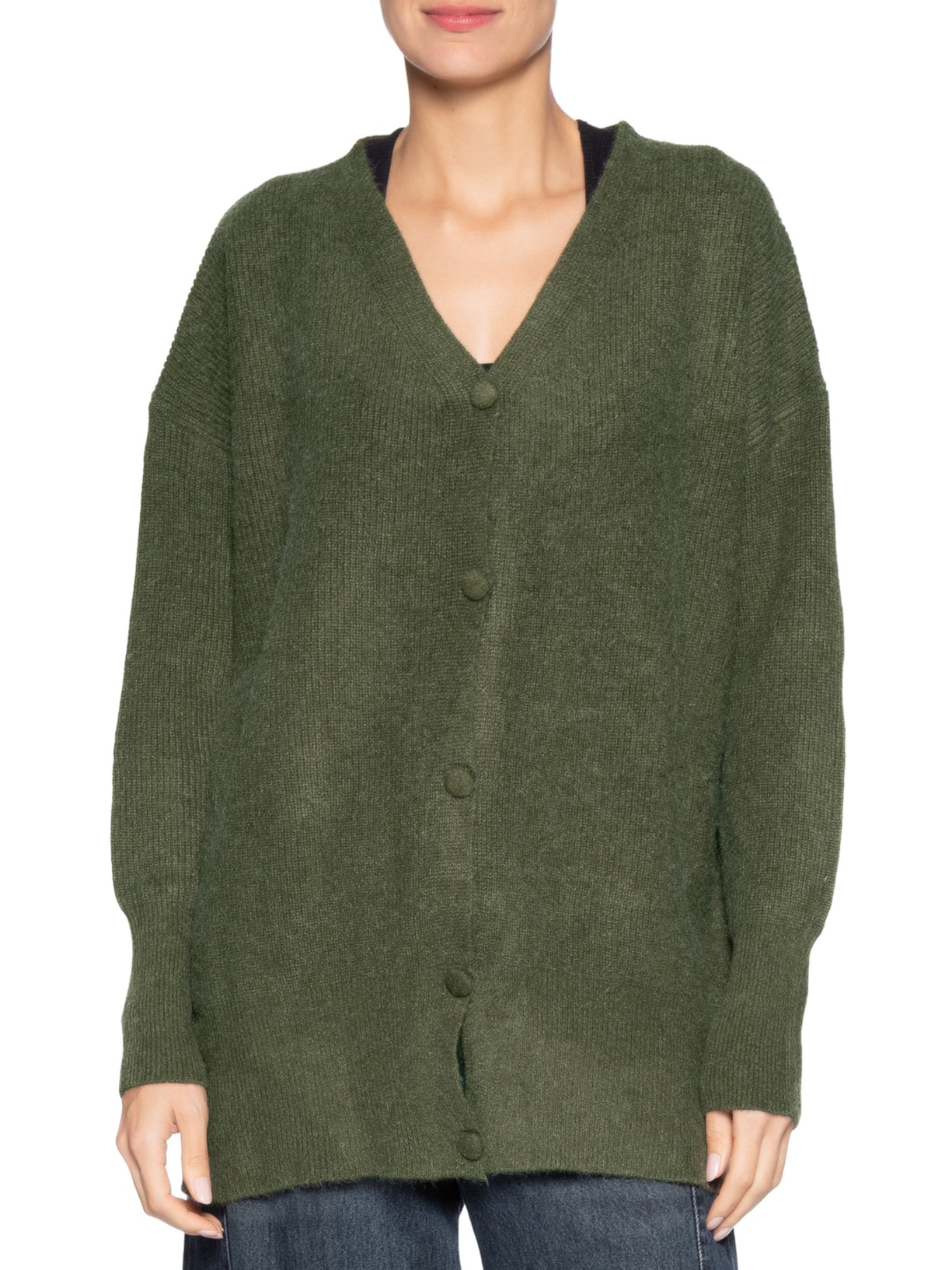 Cardigã Feminino Tricot Oversized Texturizado Verde Basiq