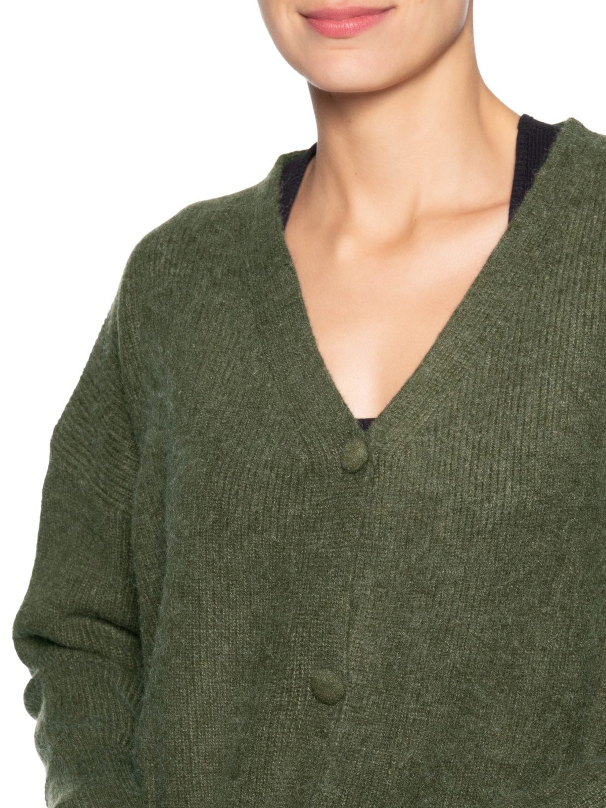 Cardigã Feminino Tricot Oversized Texturizado Verde Basiq