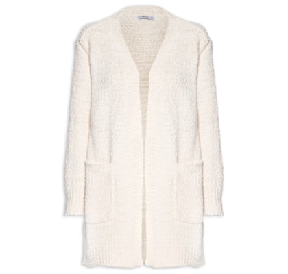 Cardigã Feminino Tricot Texturizado Alongado - Branco