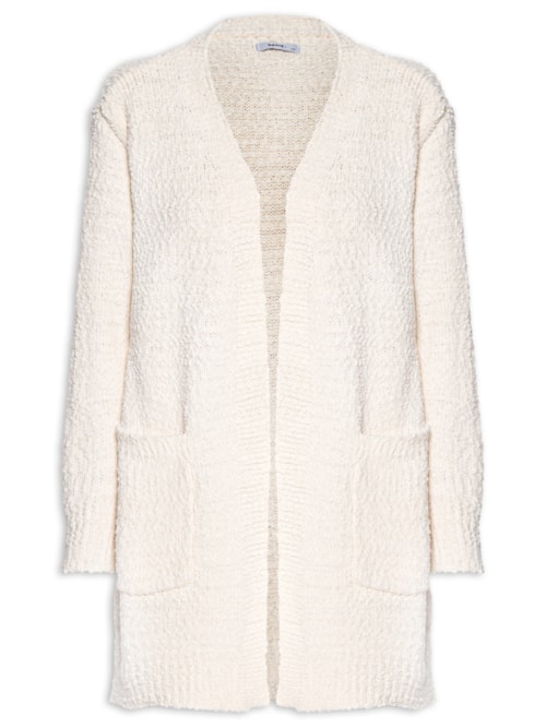 Cardigã Feminino Tricot Texturizado Alongado - Branco