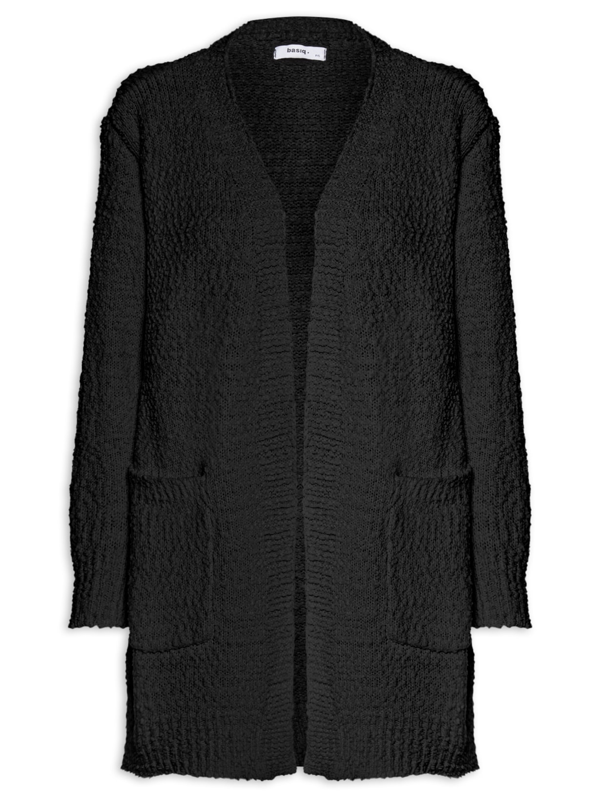 Cardigã Feminino Tricot Texturizado Alongado Preto Basiq