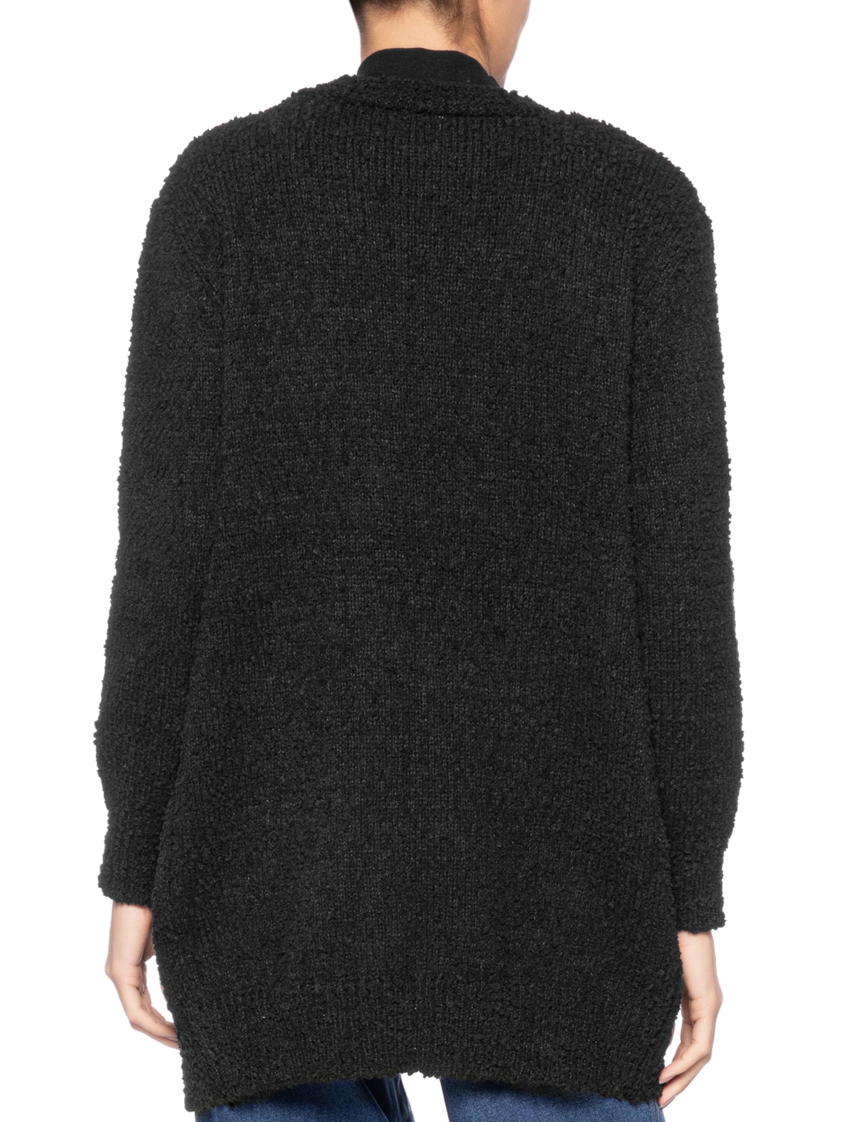 Cardigã Feminino Tricot Texturizado Alongado Preto Basiq