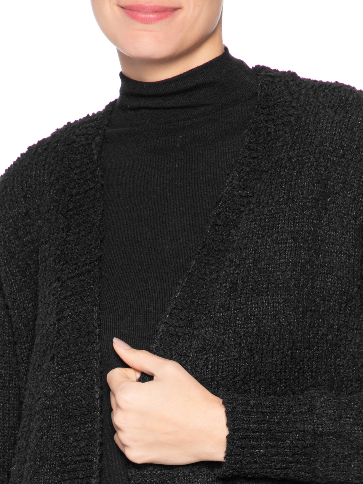 Cardigã Feminino Tricot Texturizado Alongado Preto Basiq