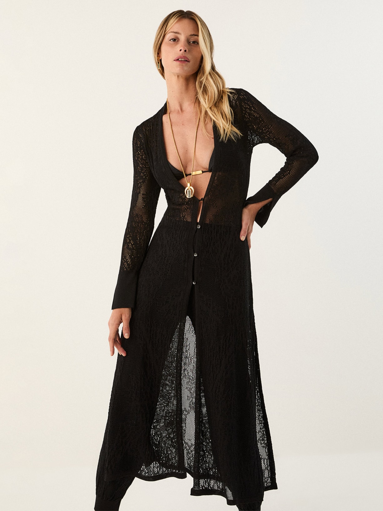 Cardigã Longo Eiman Tricot Preto Vix