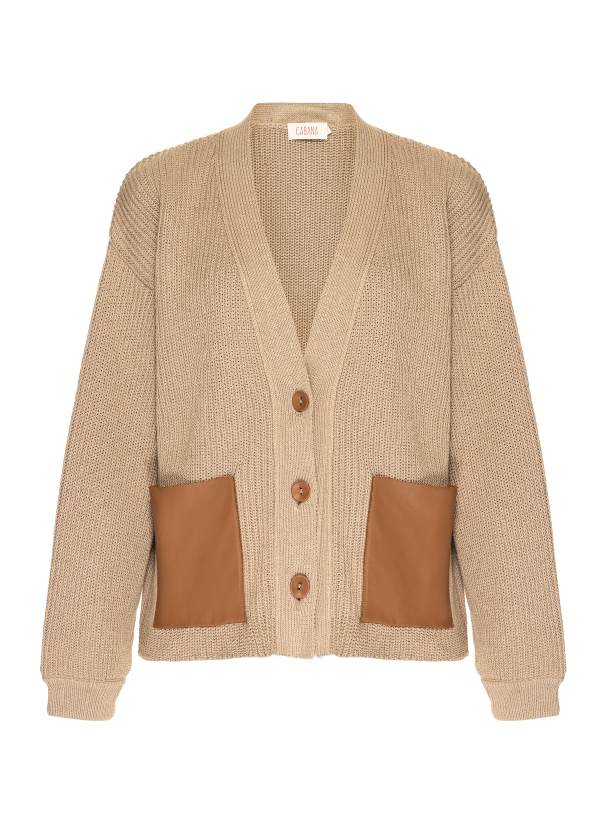 Cardigan Bolso Couro Cáqui