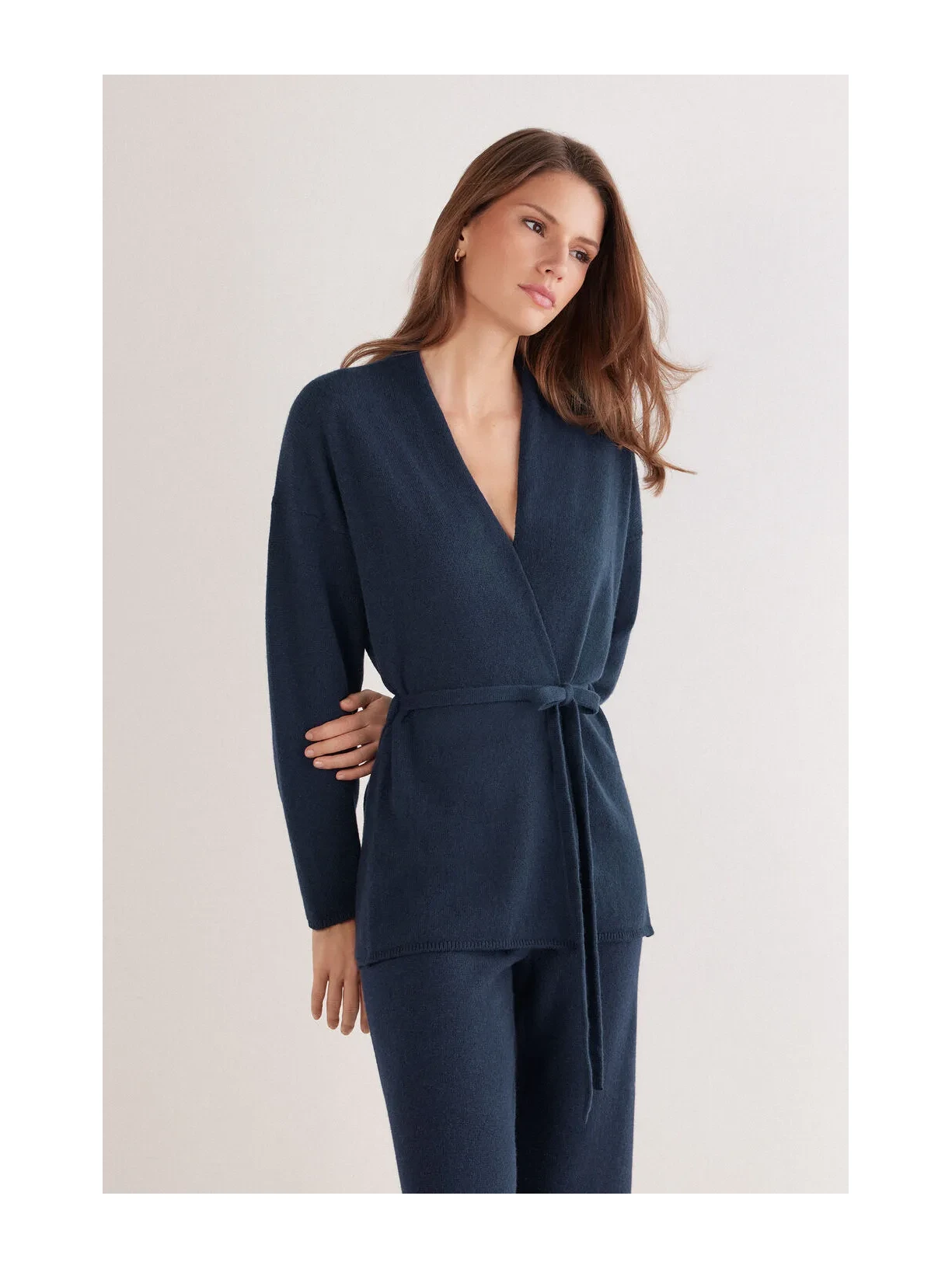 Cardigan Com Cinto 100% Cashmere Azul Intimissimi