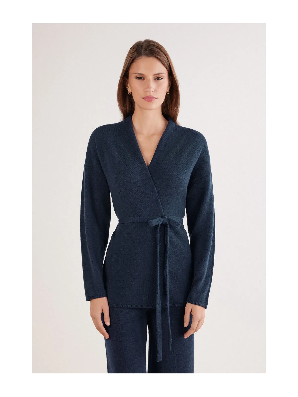 Cardigan Com Cinto 100% Cashmere Azul Intimissimi