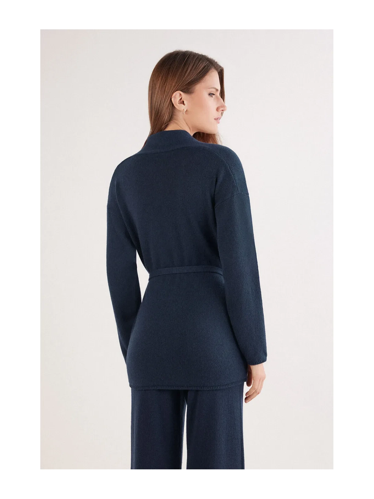 Cardigan Com Cinto 100% Cashmere Azul Intimissimi