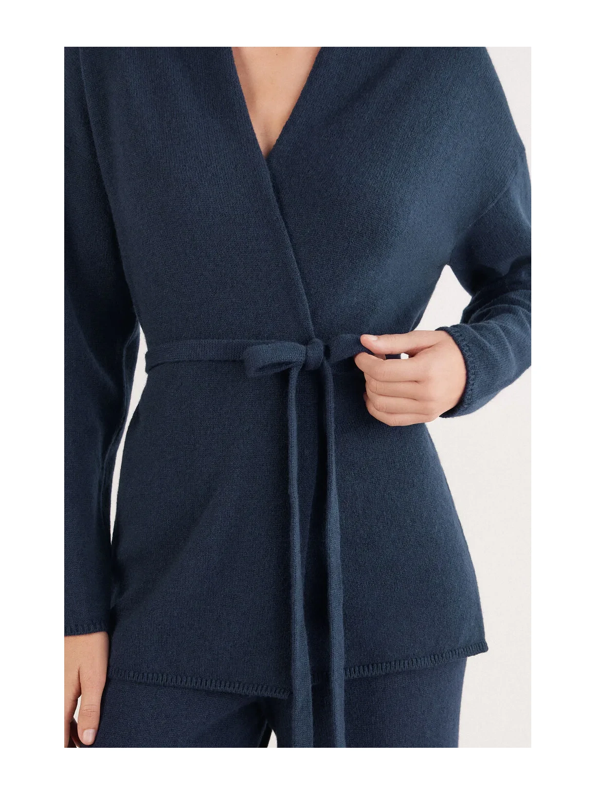 Cardigan Com Cinto 100% Cashmere Azul Intimissimi