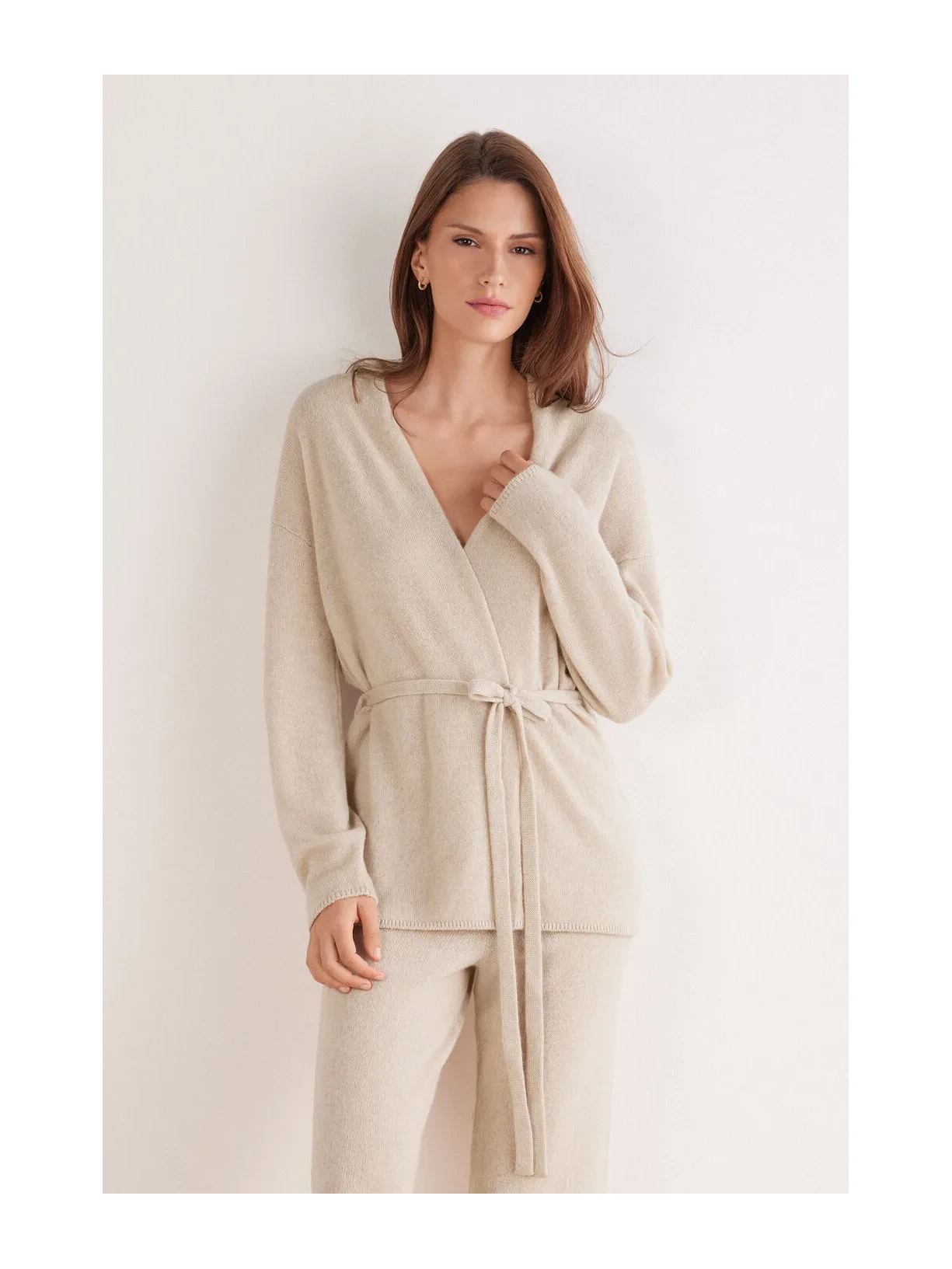 Cardigan Com Cinto 100% Cashmere Bege Intimissimi