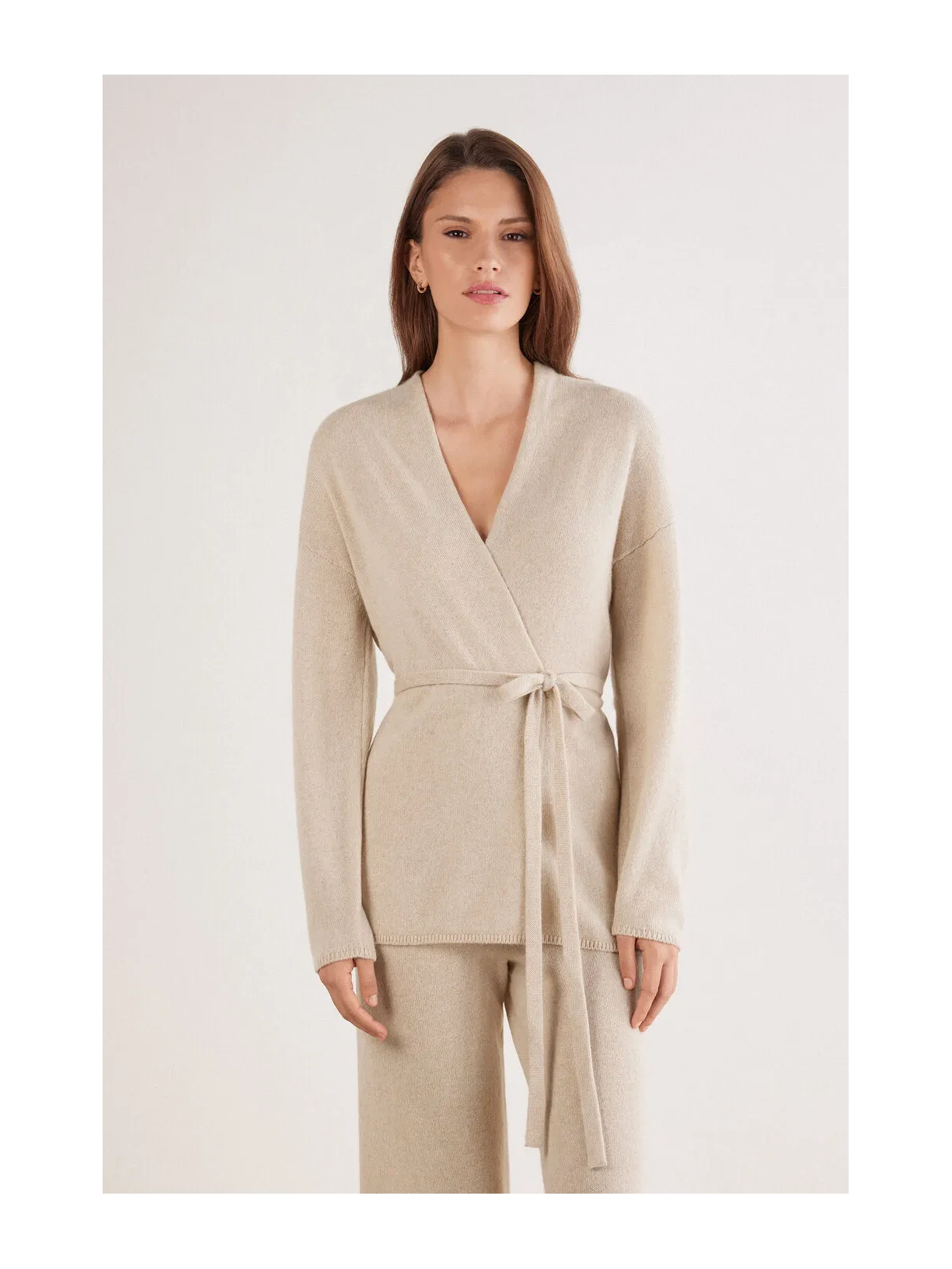 Cardigan Com Cinto 100% Cashmere Bege Intimissimi