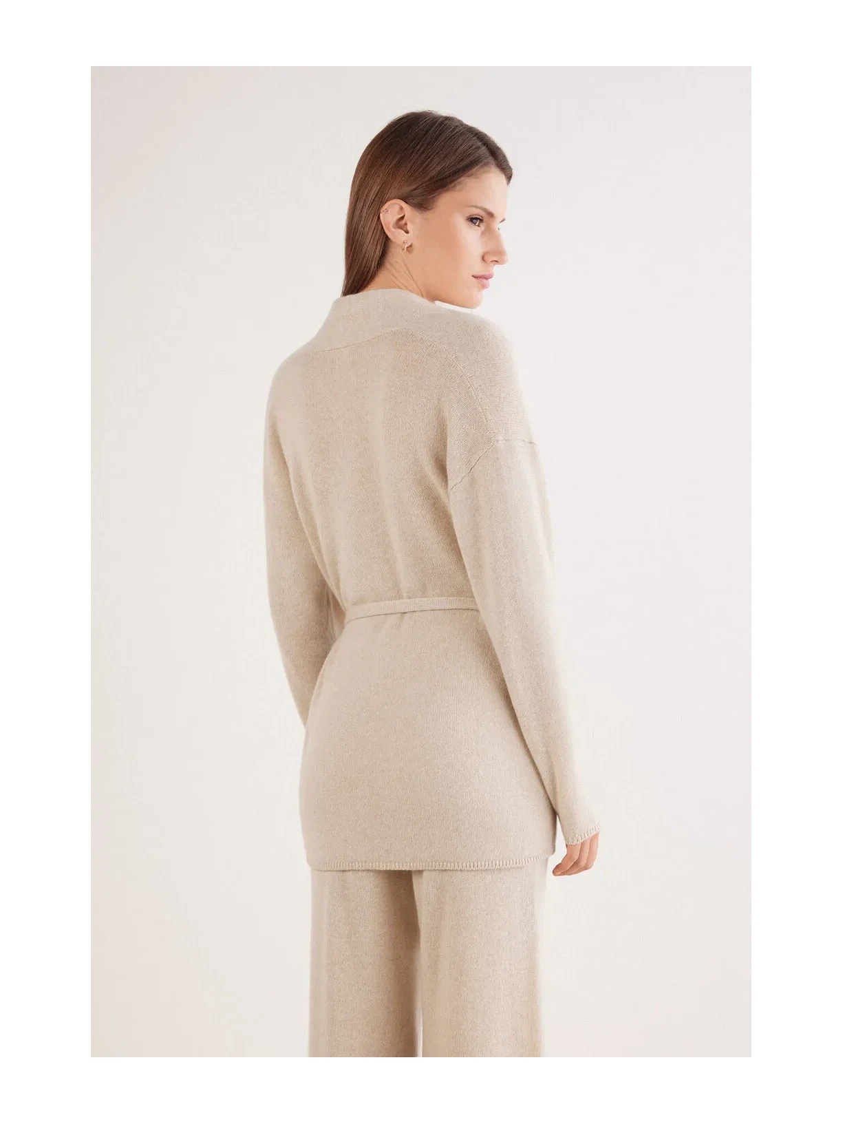 Cardigan Com Cinto 100% Cashmere Bege Intimissimi