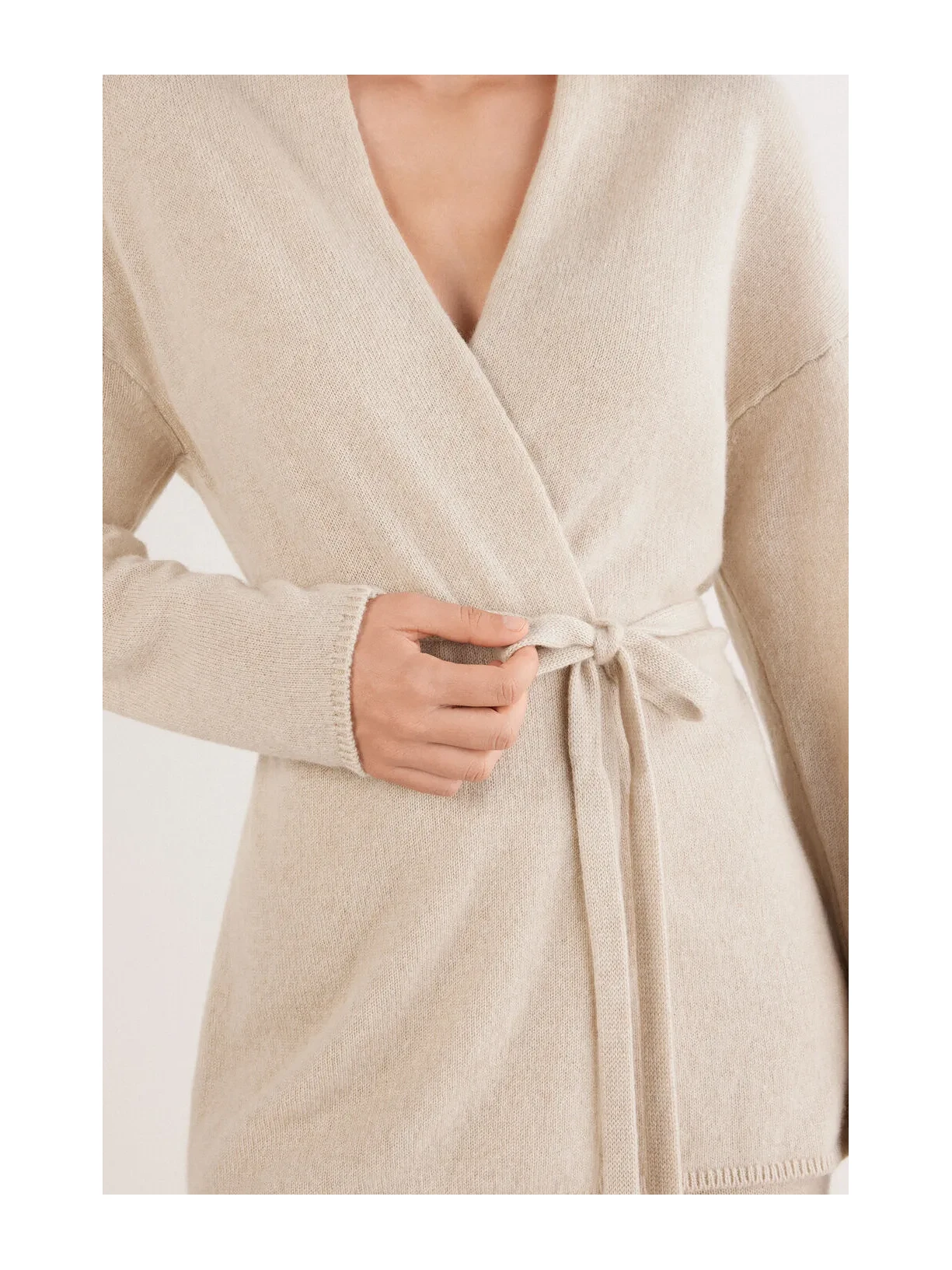 Cardigan Com Cinto 100% Cashmere Bege Intimissimi