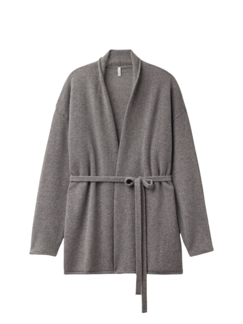 Cardigan Com Cinto 100% Cashmere - Cinza