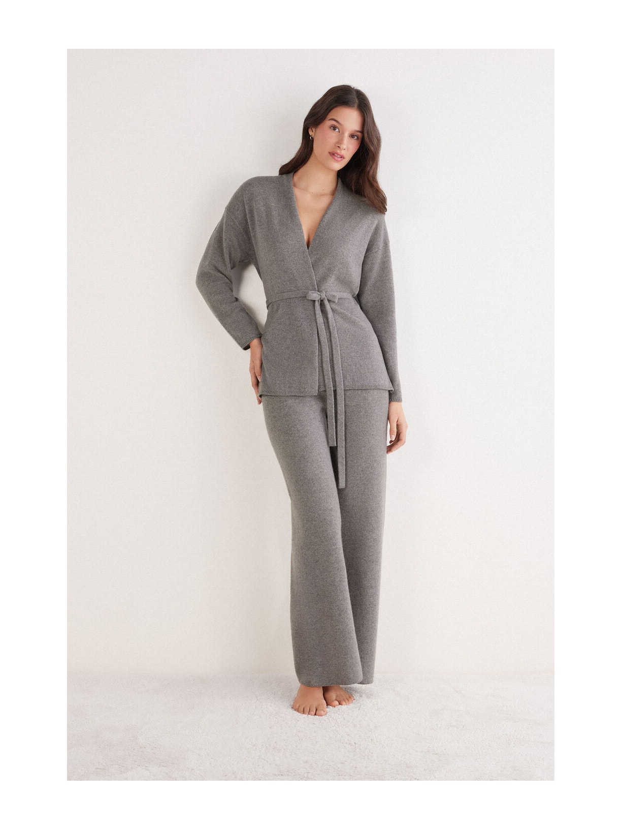 Cardigan Com Cinto 100% Cashmere Cinza Intimissimi
