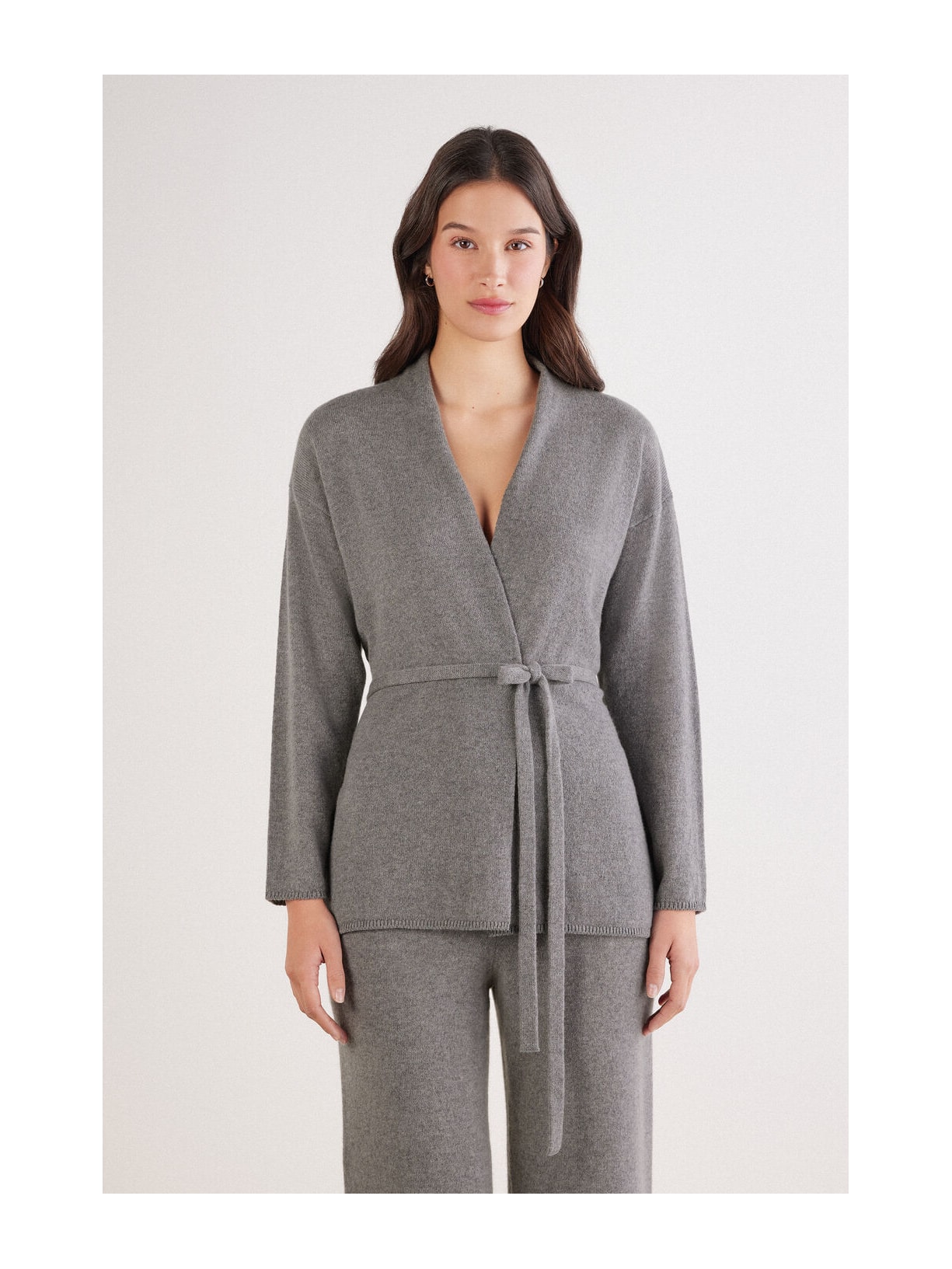 Cardigan Com Cinto 100% Cashmere Cinza Intimissimi