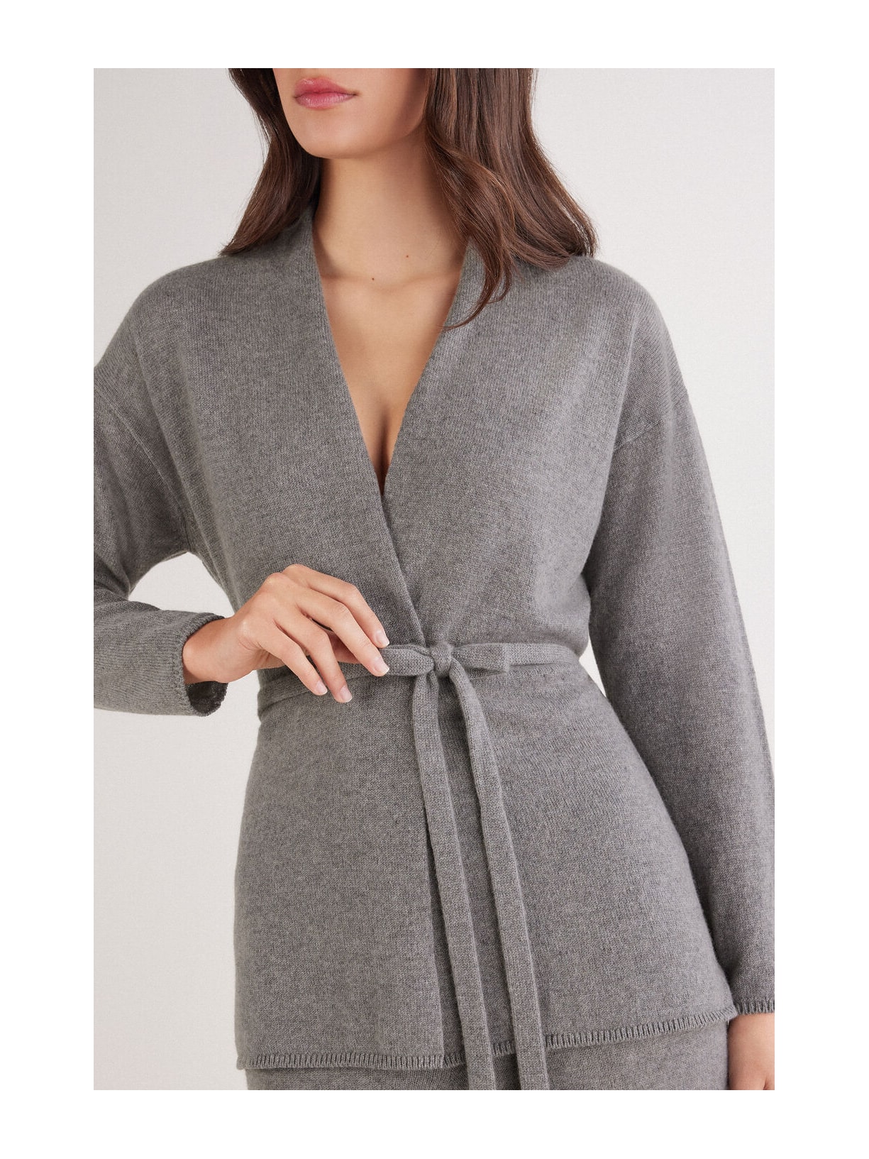 Cardigan Com Cinto 100% Cashmere Cinza Intimissimi