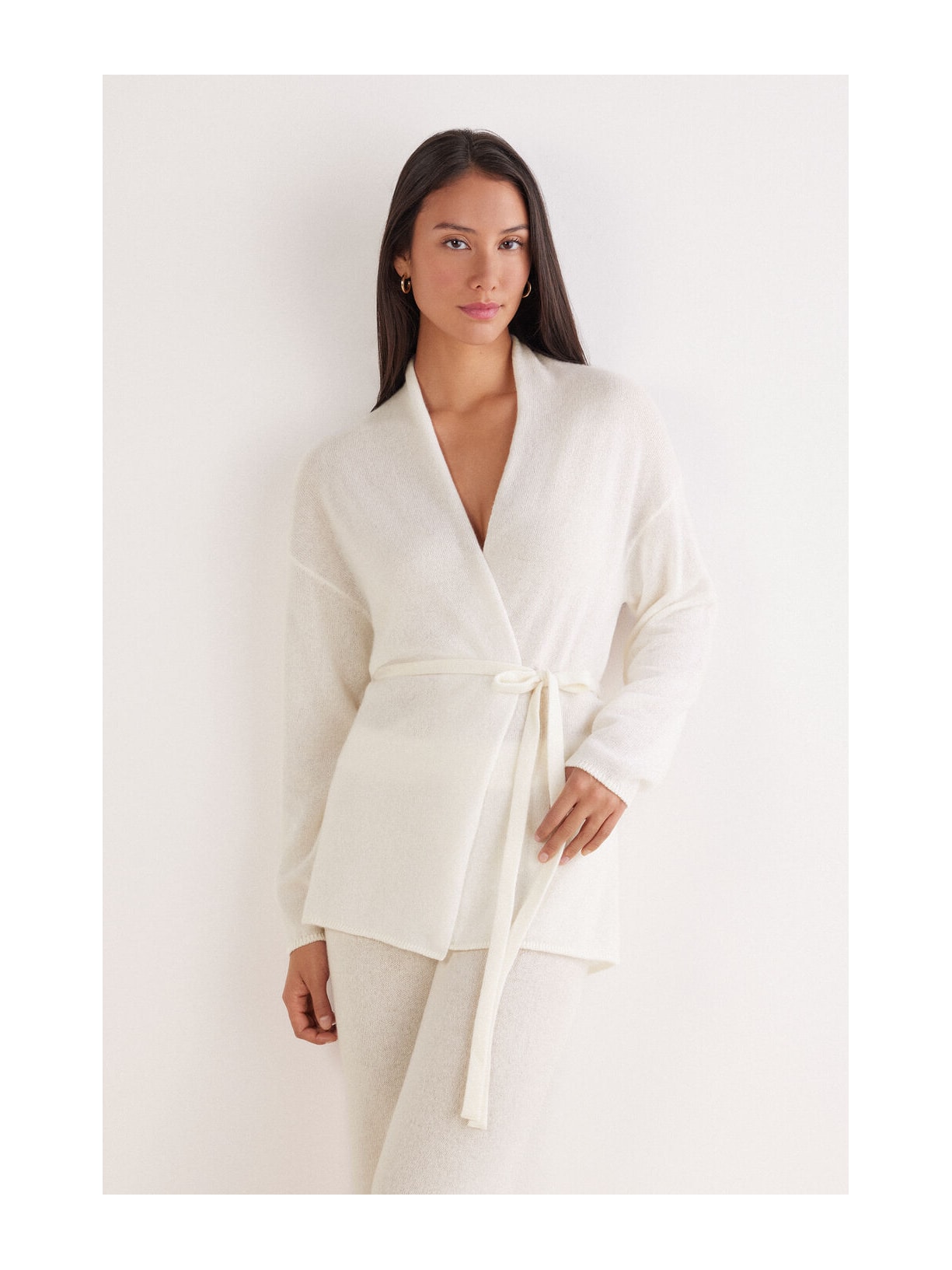 Cardigan Com Cinto 100% Cashmere Marfim Intimissimi