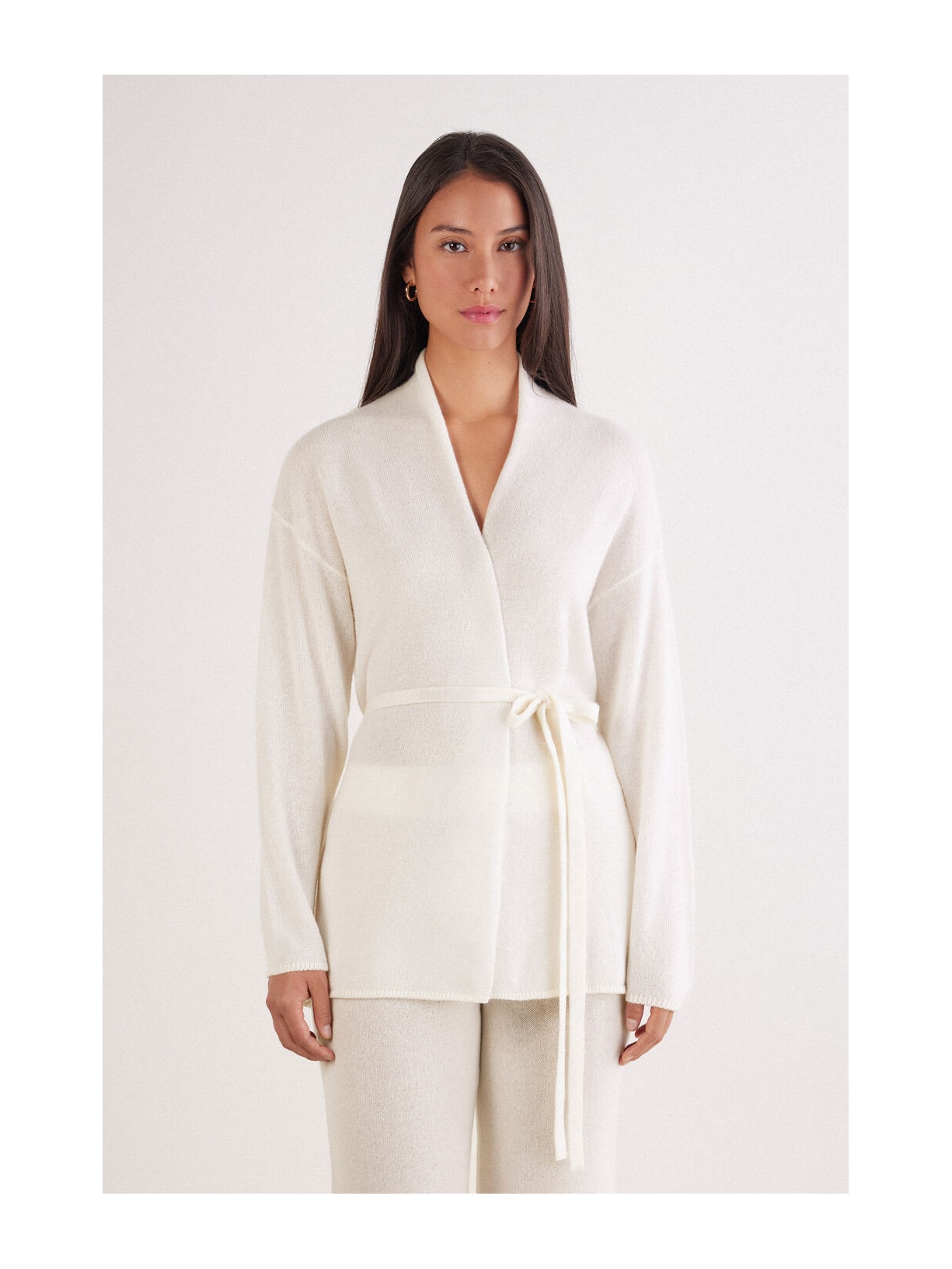 Cardigan Com Cinto 100% Cashmere Marfim Intimissimi
