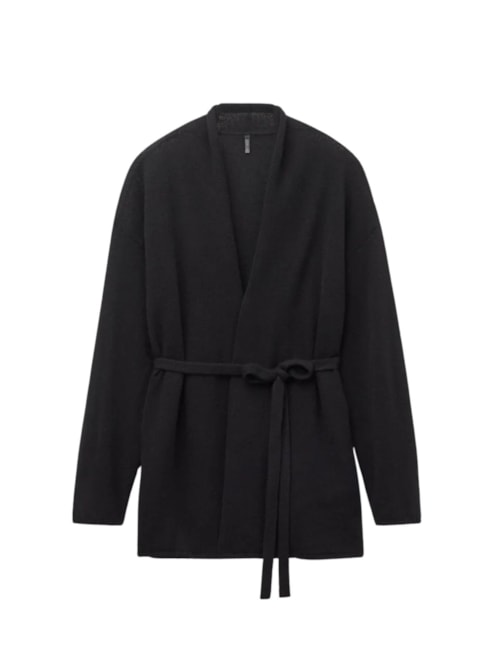 Cardigan Com Cinto 100% Cashmere - Preto