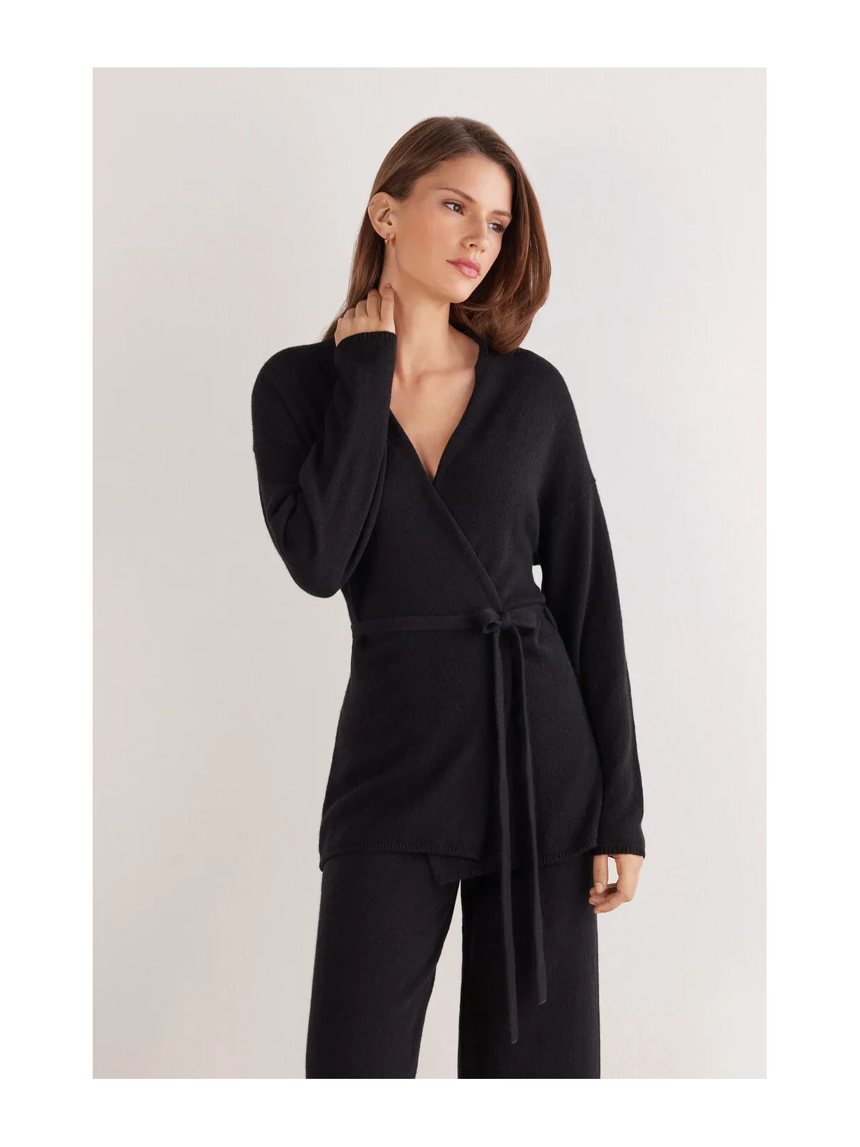 Cardigan Com Cinto 100% Cashmere Preto Intimissimi