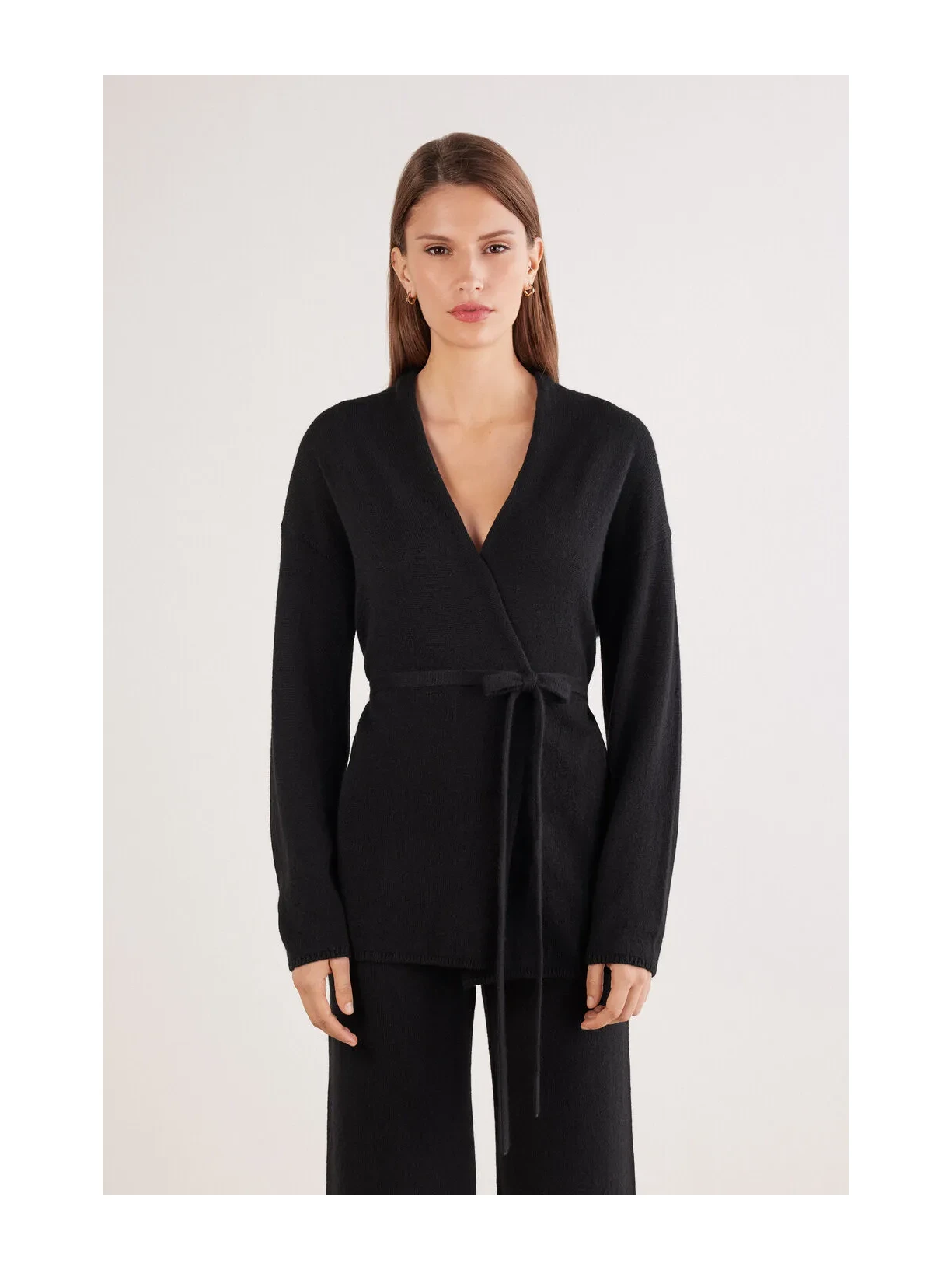 Cardigan Com Cinto 100% Cashmere Preto Intimissimi