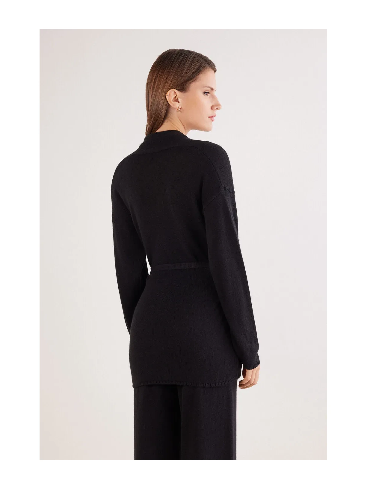 Cardigan Com Cinto 100% Cashmere Preto Intimissimi