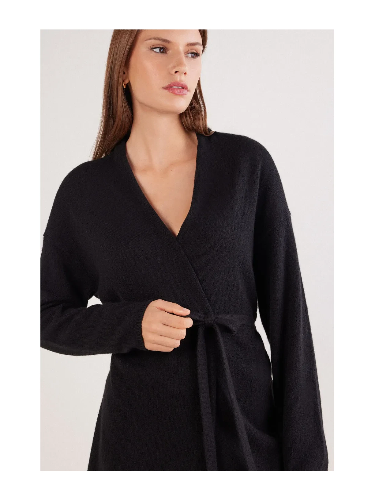 Cardigan Com Cinto 100% Cashmere Preto Intimissimi