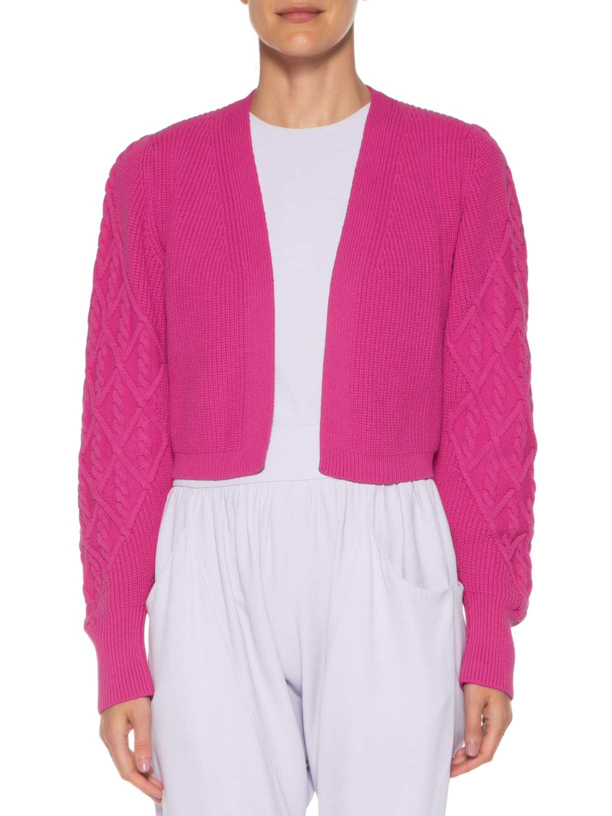 Cardigan Feminino Aberto Com Tranças Rosa Anselmi