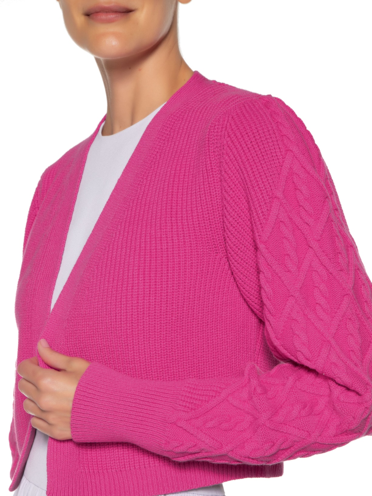 Cardigan Feminino Aberto Com Tranças Rosa Anselmi