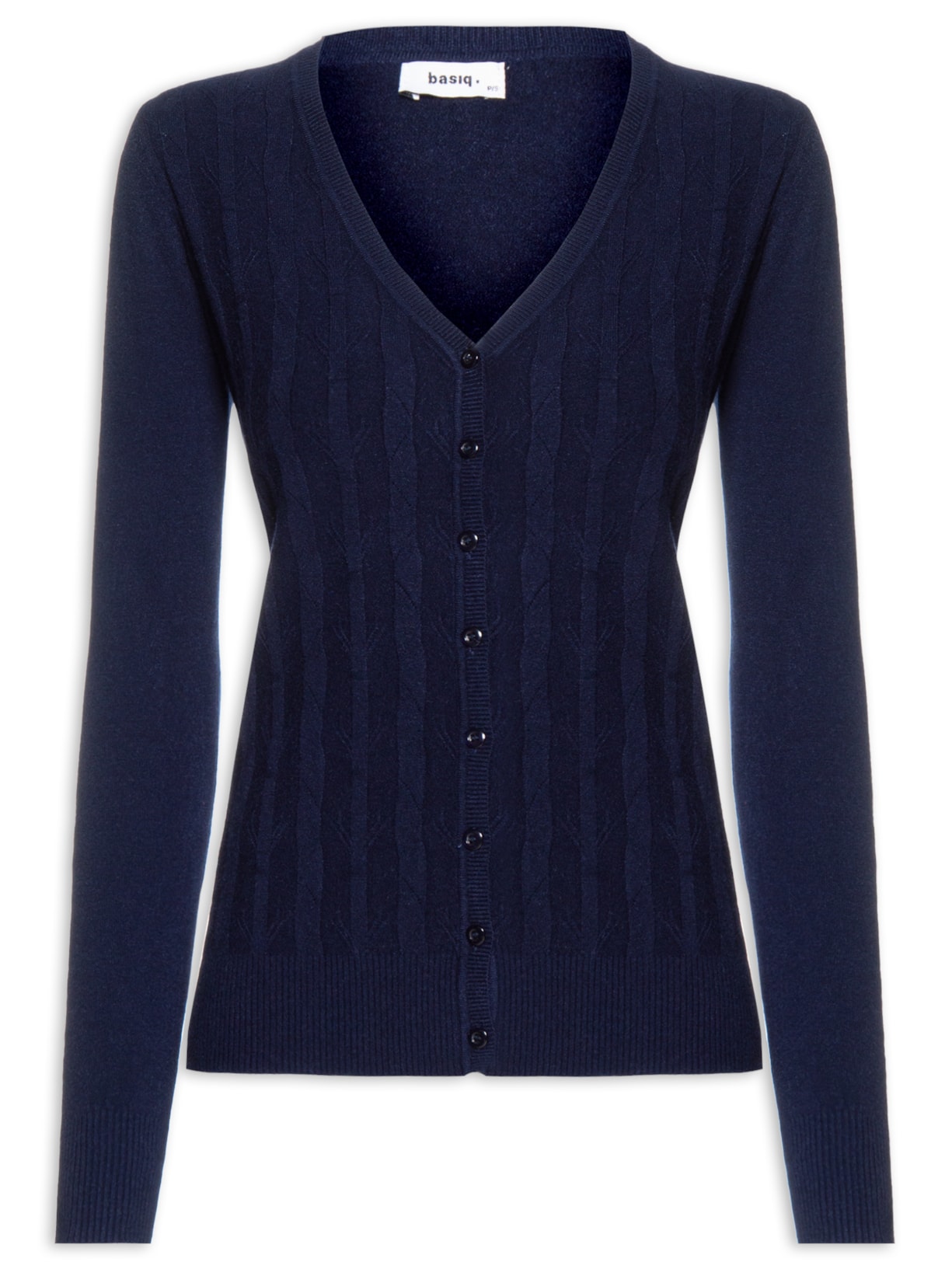 Cardigan Feminino Abotoamento Com Decote Em V - Azul