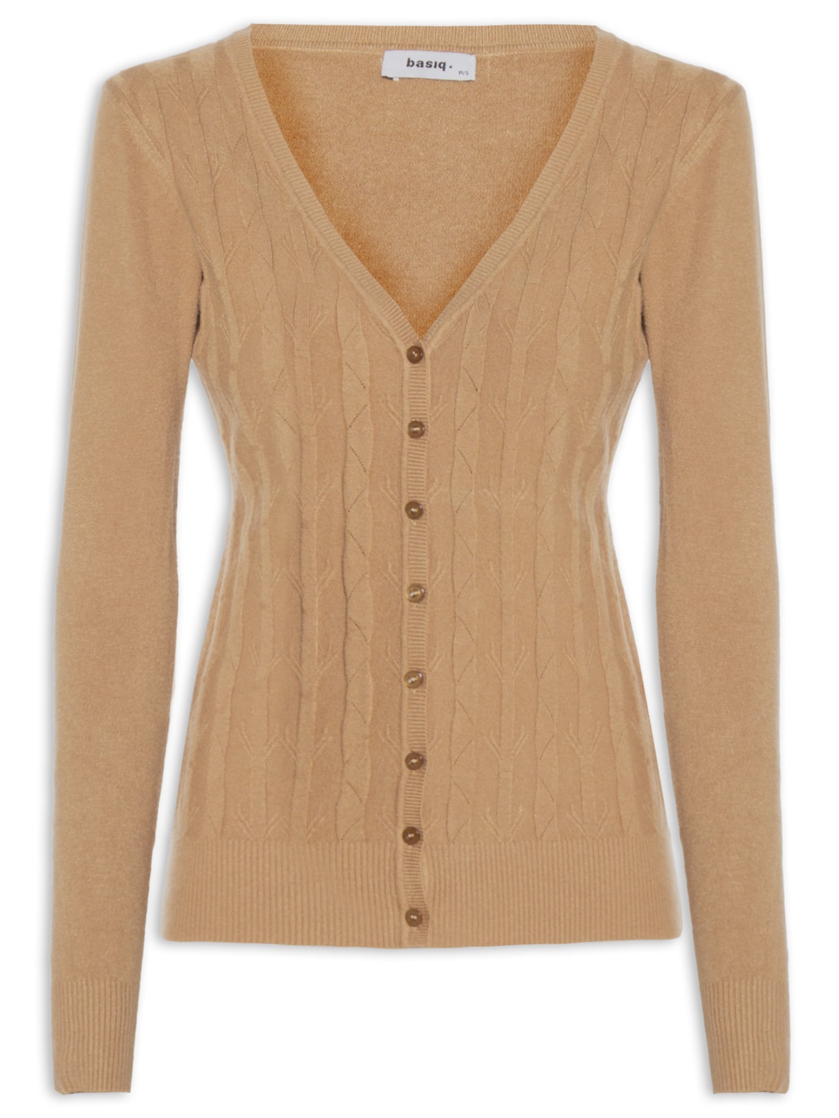 Cardigan Feminino Abotoamento Com Decote Em V - Bege