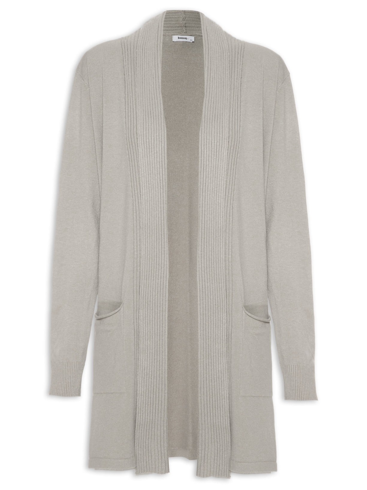 Cardigan Feminino Alongado Com Bolsos - Cinza