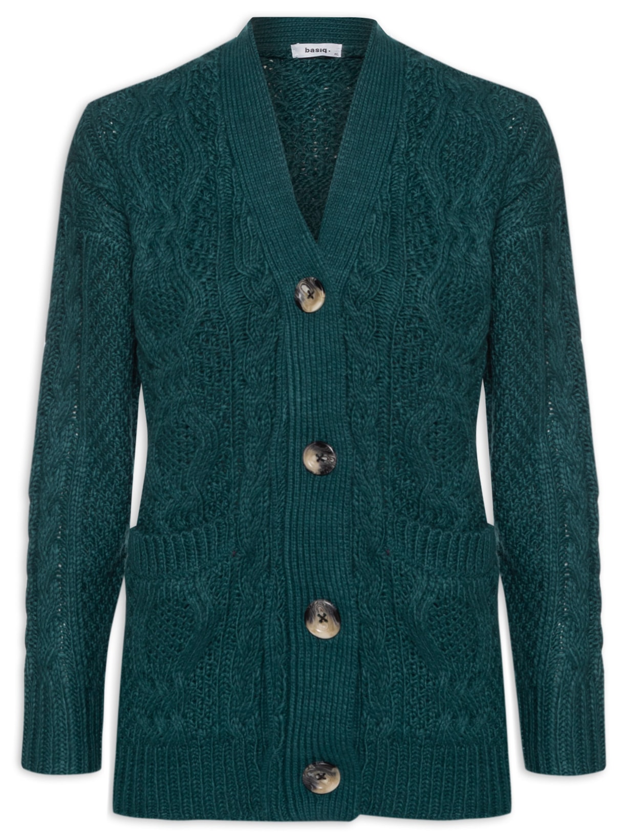 Cardigan Feminino Alongado Com Bolsos Frontais - Verde