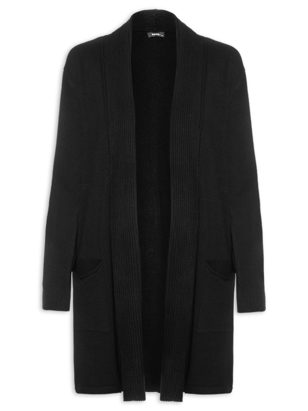 Cardigan Feminino Alongado Com Bolsos - Preto