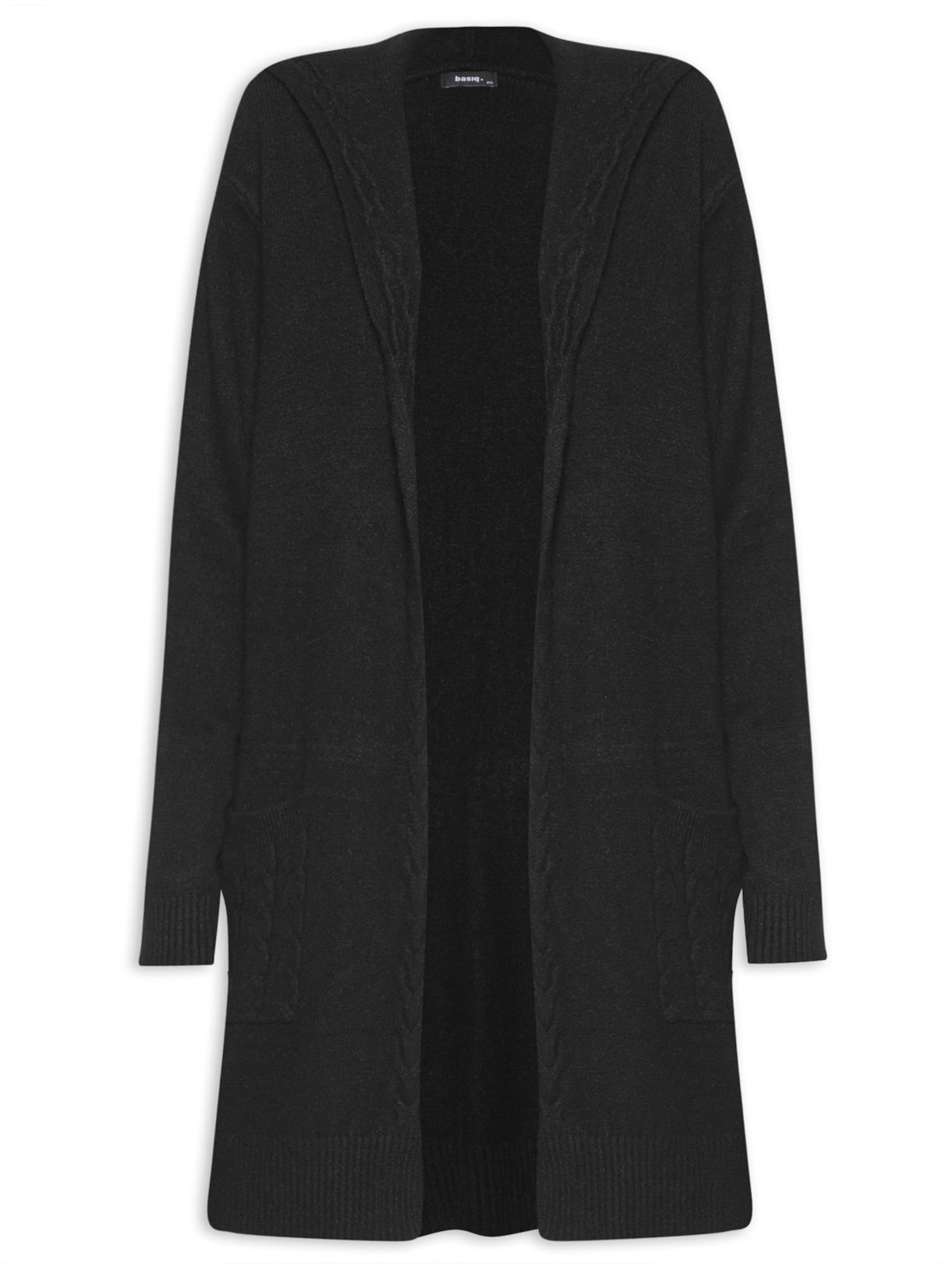 Cardigan Feminino Alongado Com Capuz - Preto