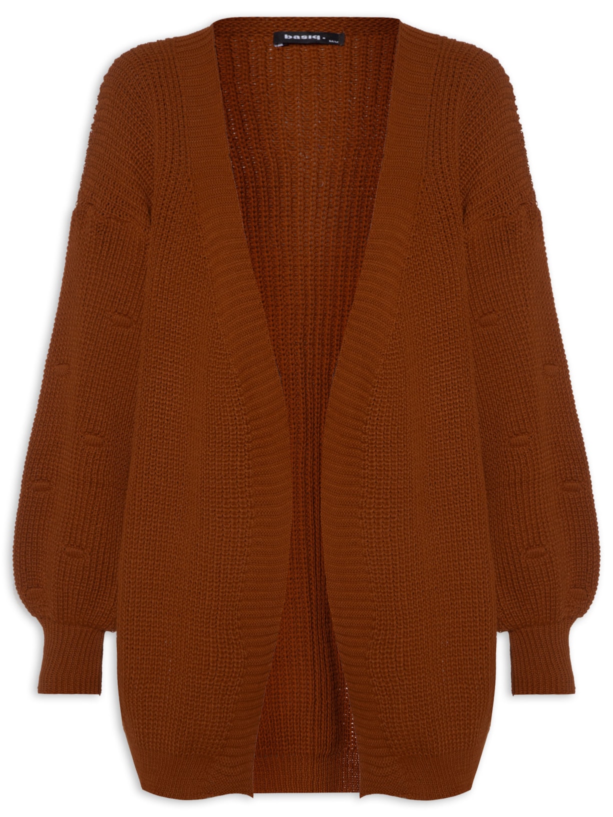 Cardigan Feminino Alongado Com Detalhe Nas Mangas - Marrom