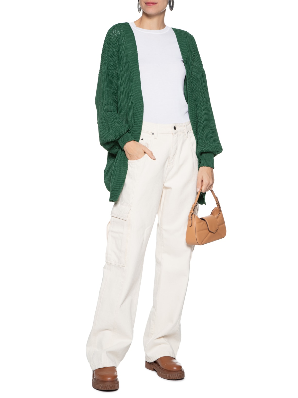Cardigan Feminino Alongado Com Detalhe Nas Mangas Verde Basiq