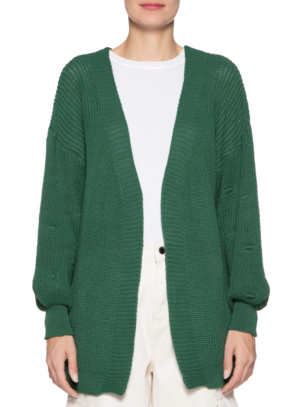 Cardigan Feminino Alongado Com Detalhe Nas Mangas Verde Basiq