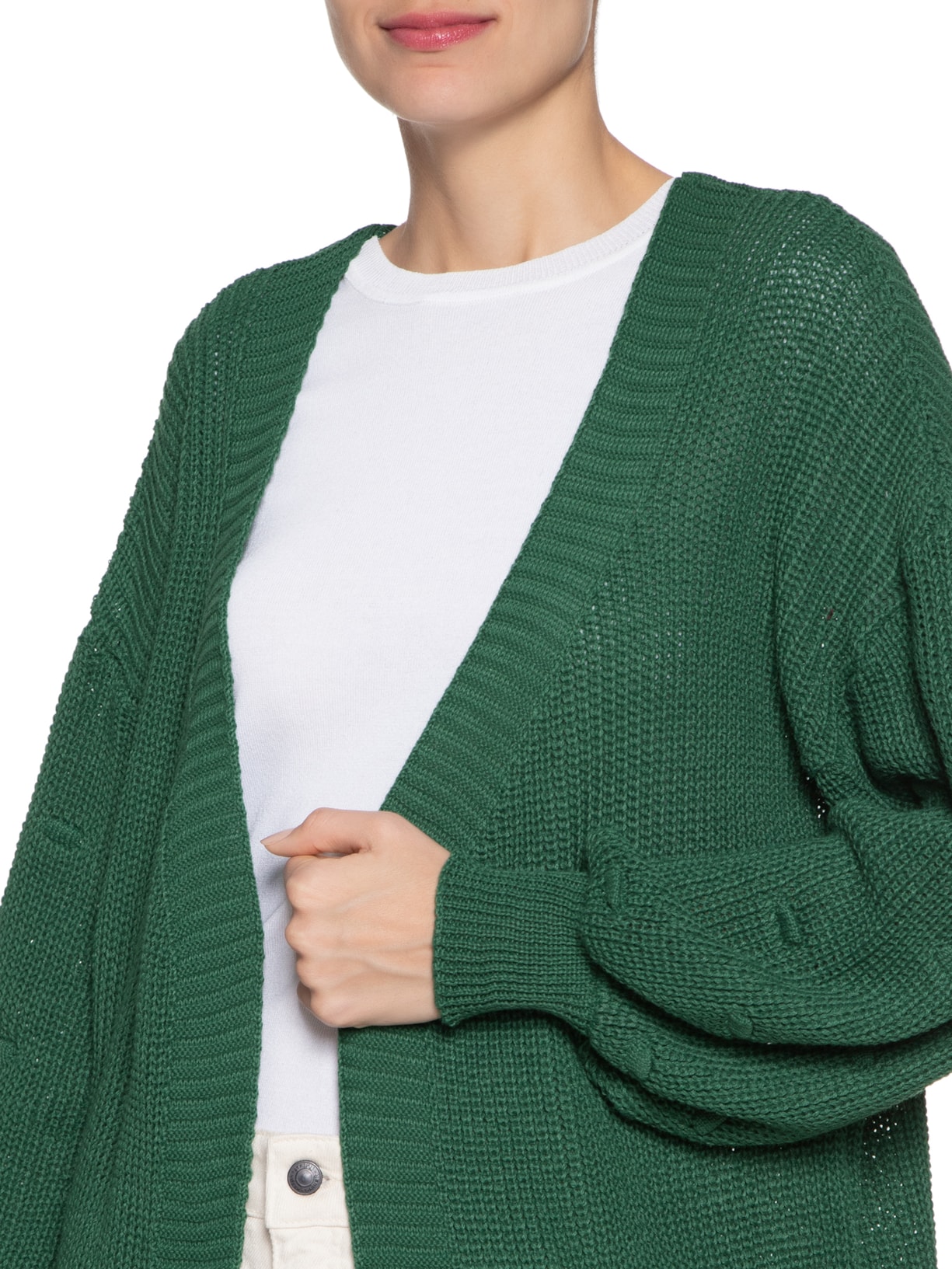 Cardigan Feminino Alongado Com Detalhe Nas Mangas Verde Basiq
