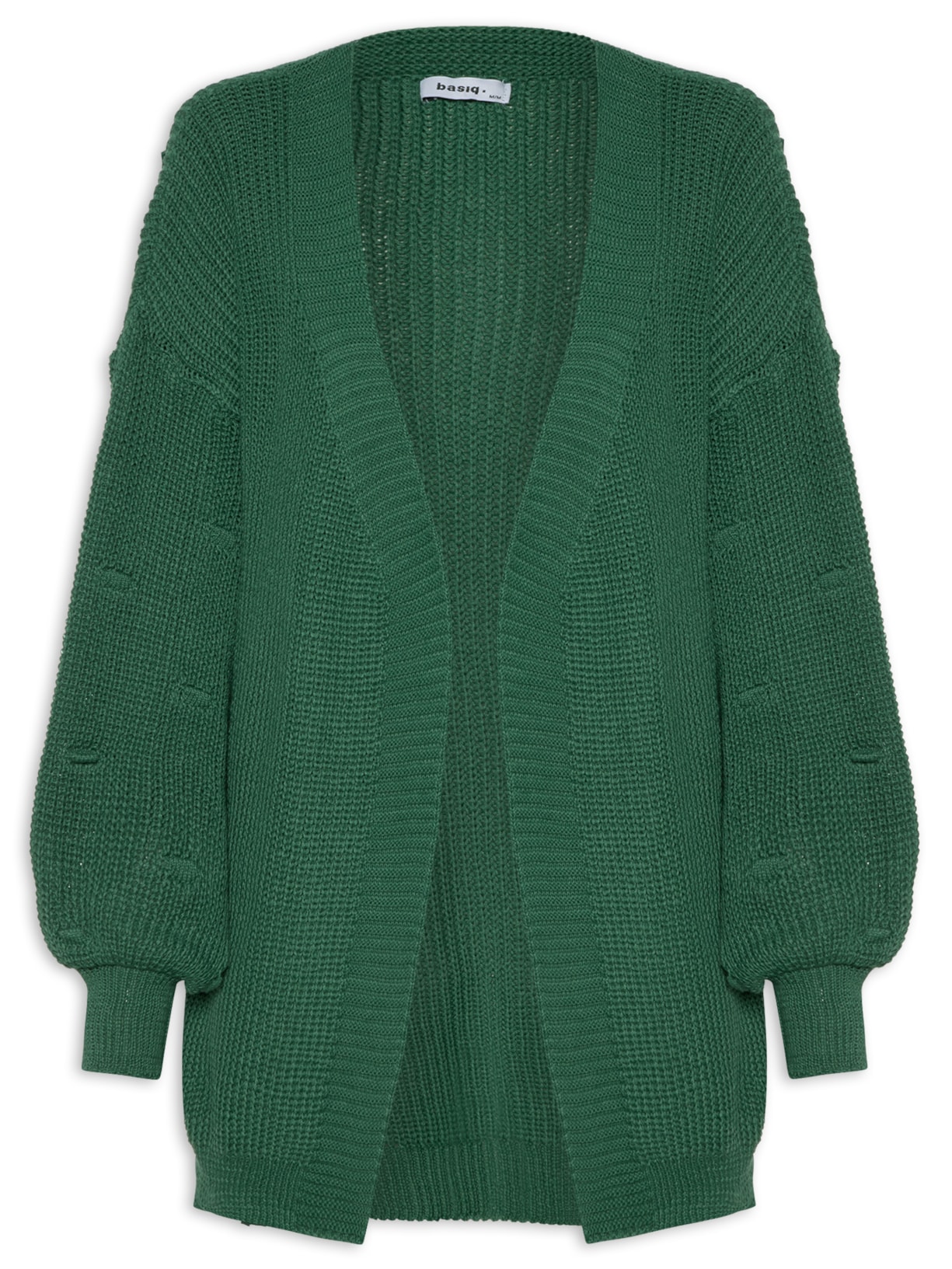 Cardigan Feminino Alongado Com Detalhe Nas Mangas Verde Basiq