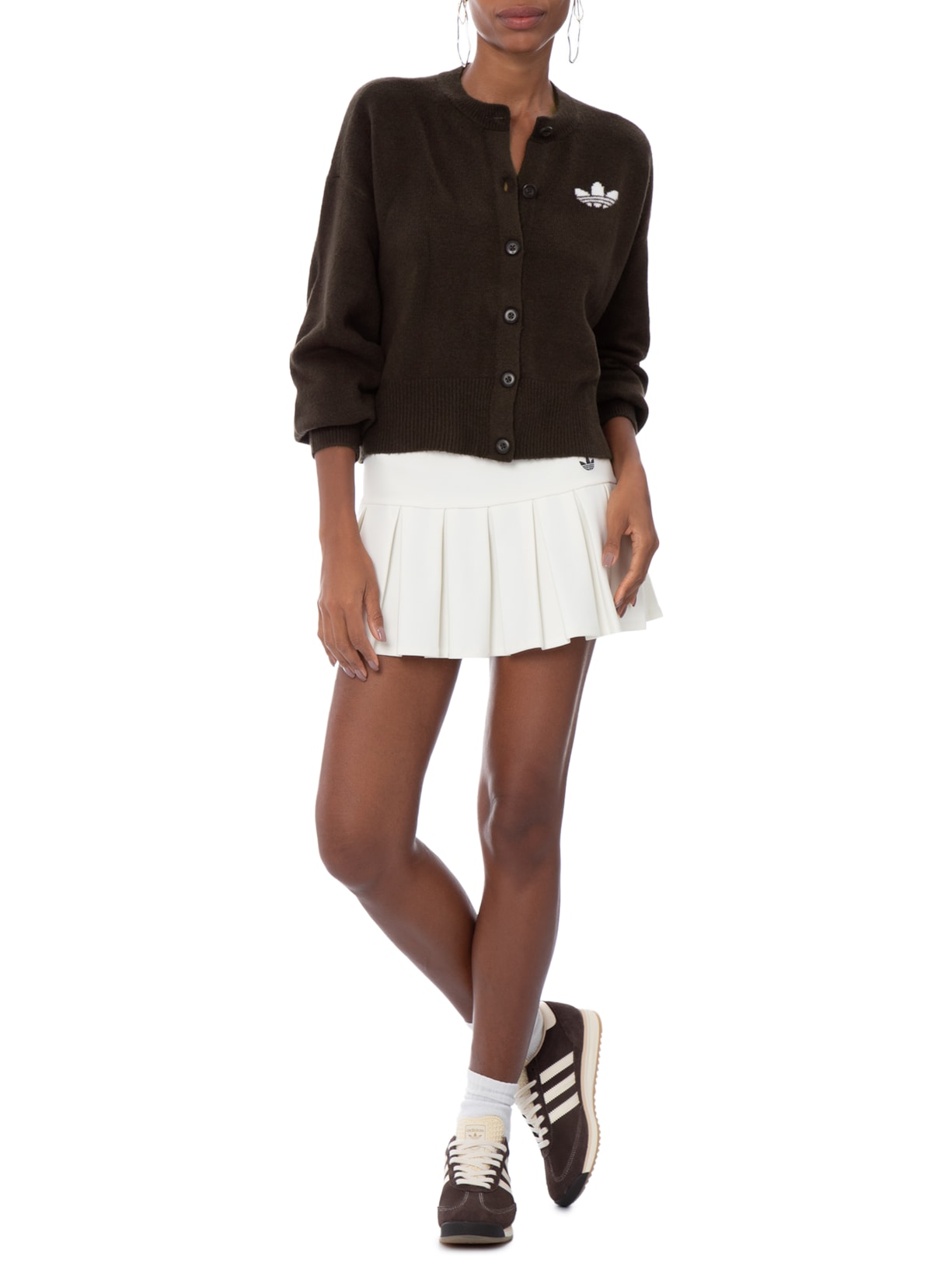 Cardigan Feminino Botão Cropped Marrom Adidas Originals