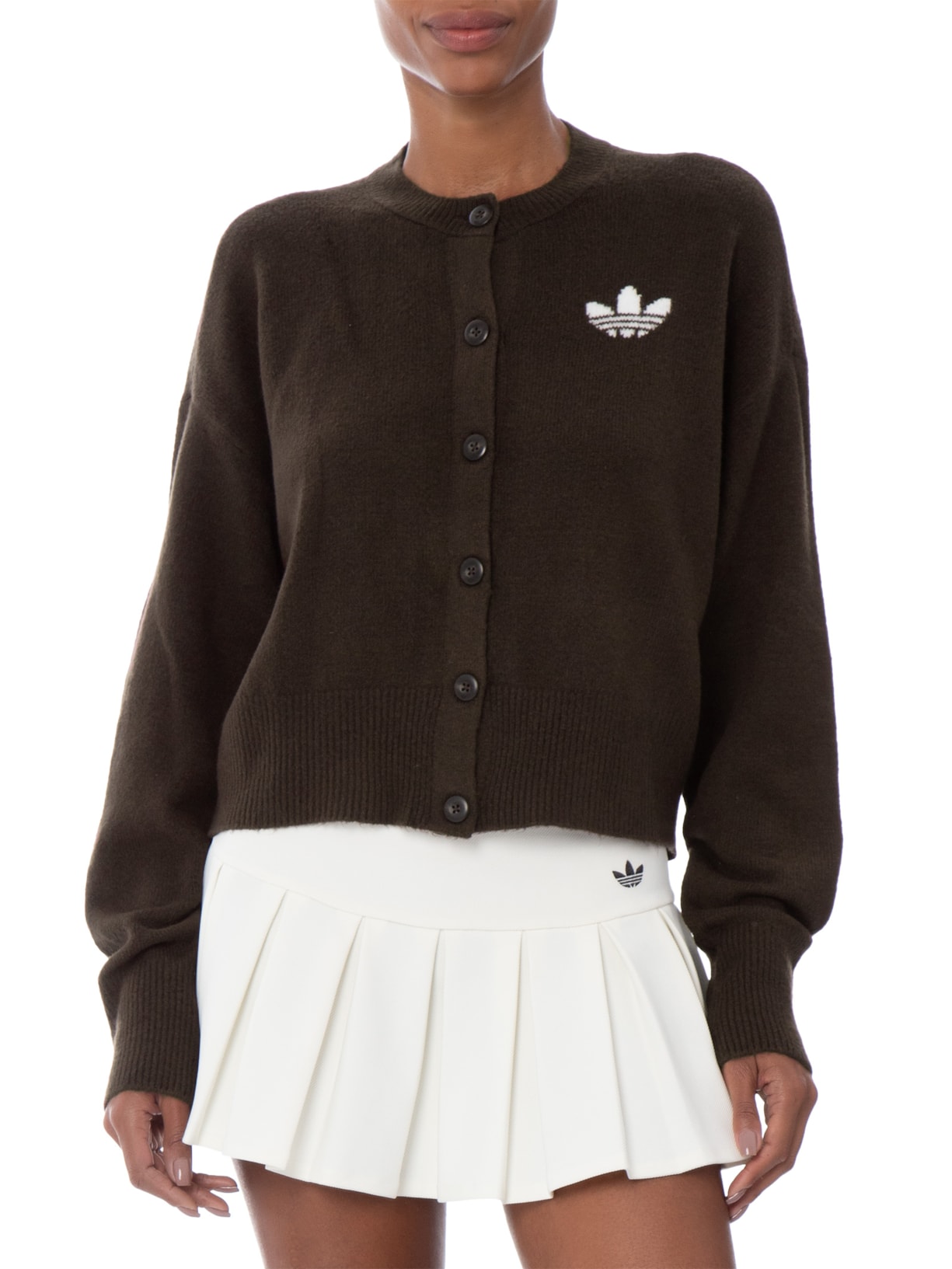 Cardigan Feminino Botão Cropped Marrom Adidas Originals