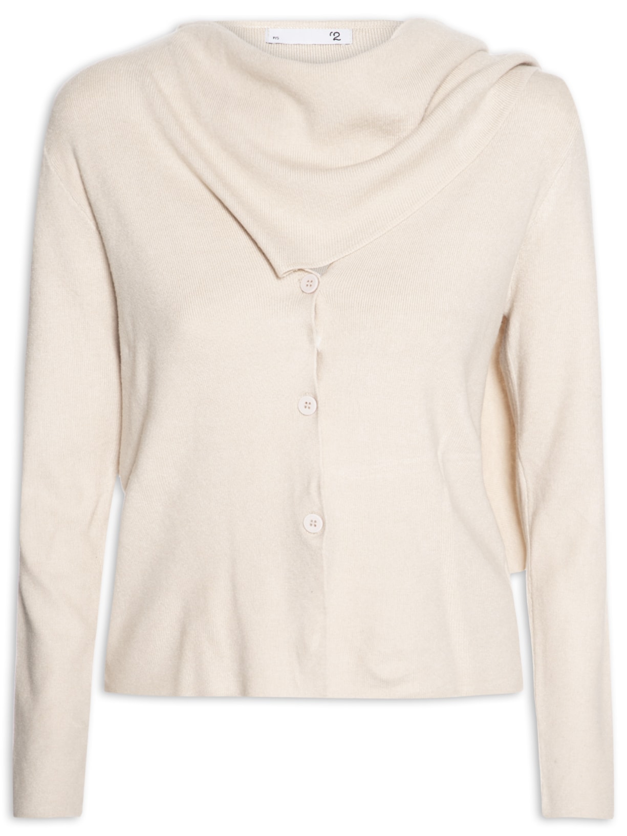 Cardigan Feminino com Botões e Cachecol em Tricot - Bege