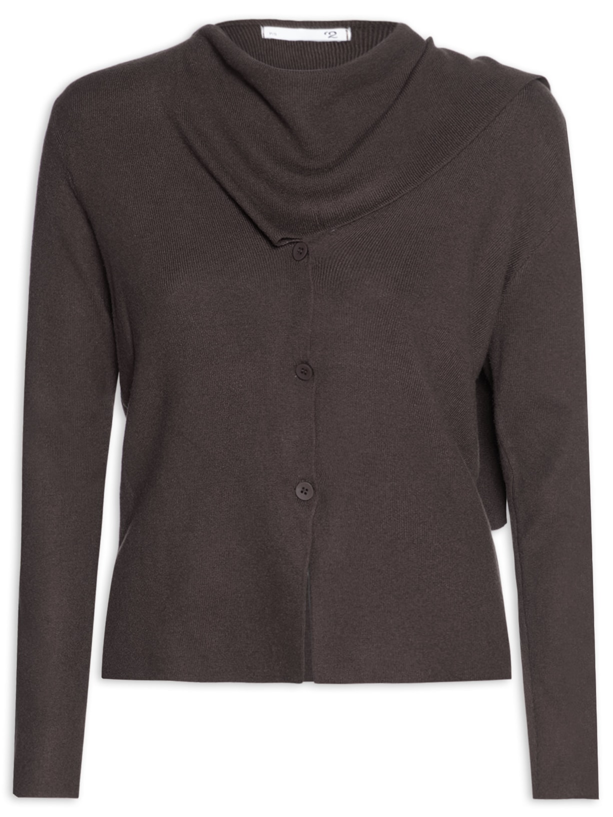 Cardigan Feminino com Botões e Cachecol em Tricot Marrom '2Essential