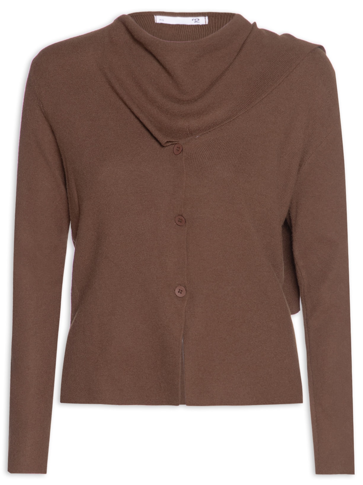 Cardigan Feminino com Botões e Cachecol em Tricot Marrom '2Essential