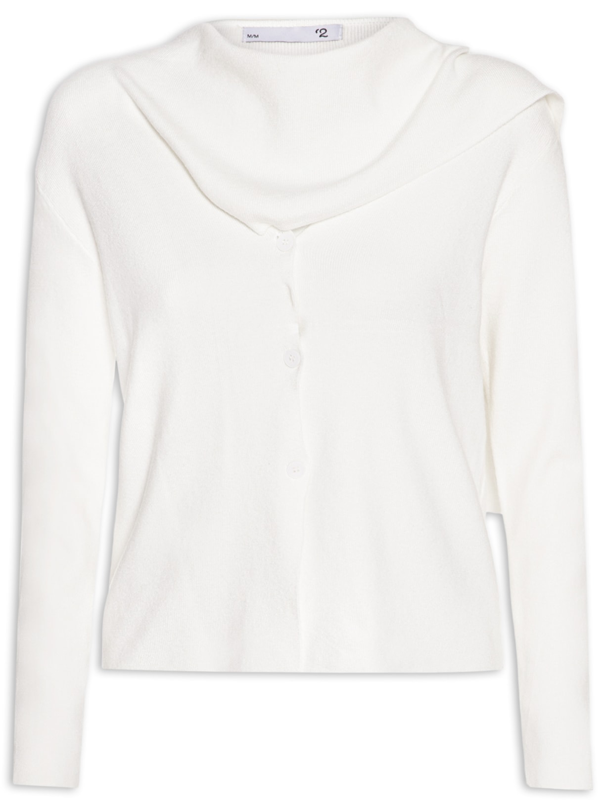 Cardigan Feminino com Botões e Cachecol em Tricot Off White '2Essential