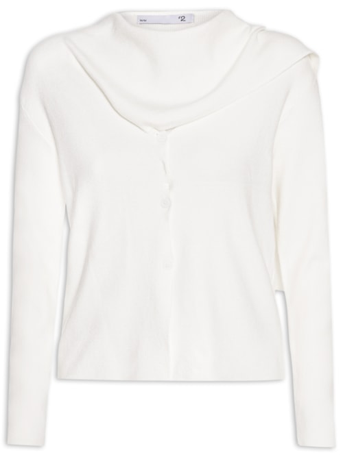 Cardigan Feminino com Botões e Cachecol em Tricot - Off White